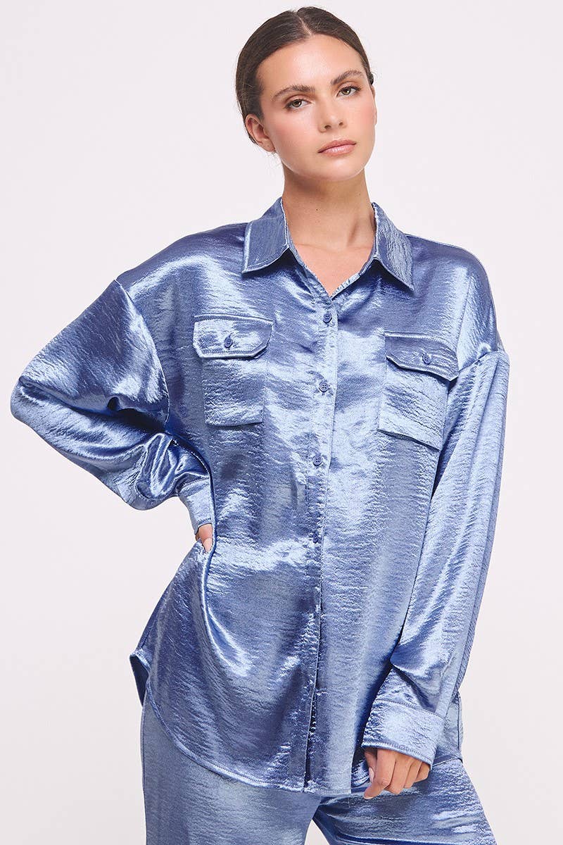 Champagne Button Down Metallic Shirt