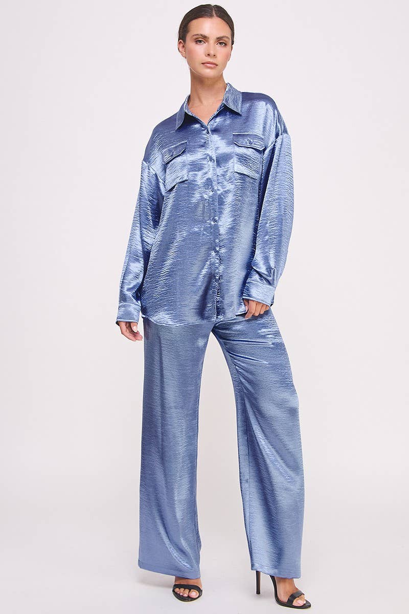 Metallic Flared Wide-Leg Pants