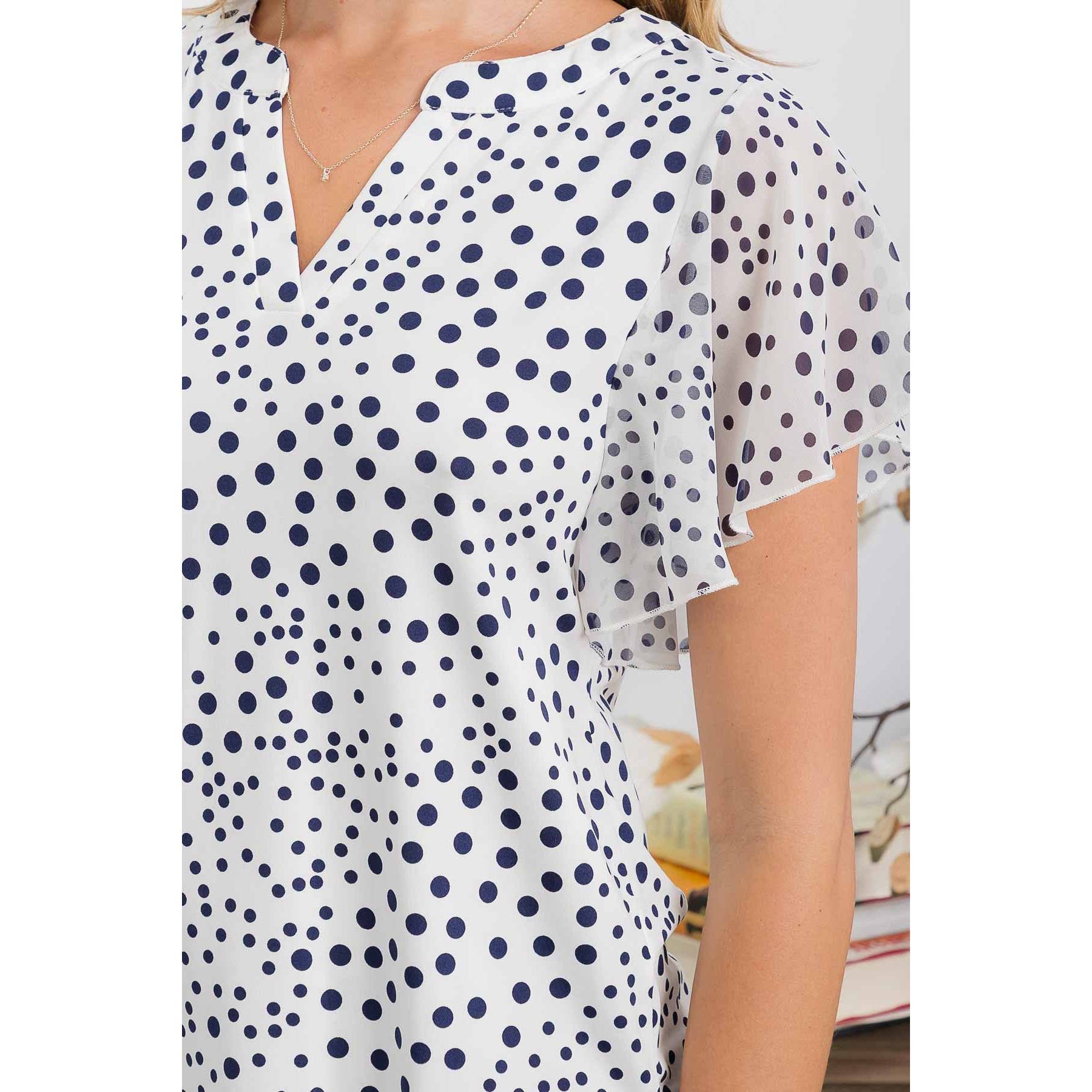 Flutter Half Packet Polka Dot Peasant Top
