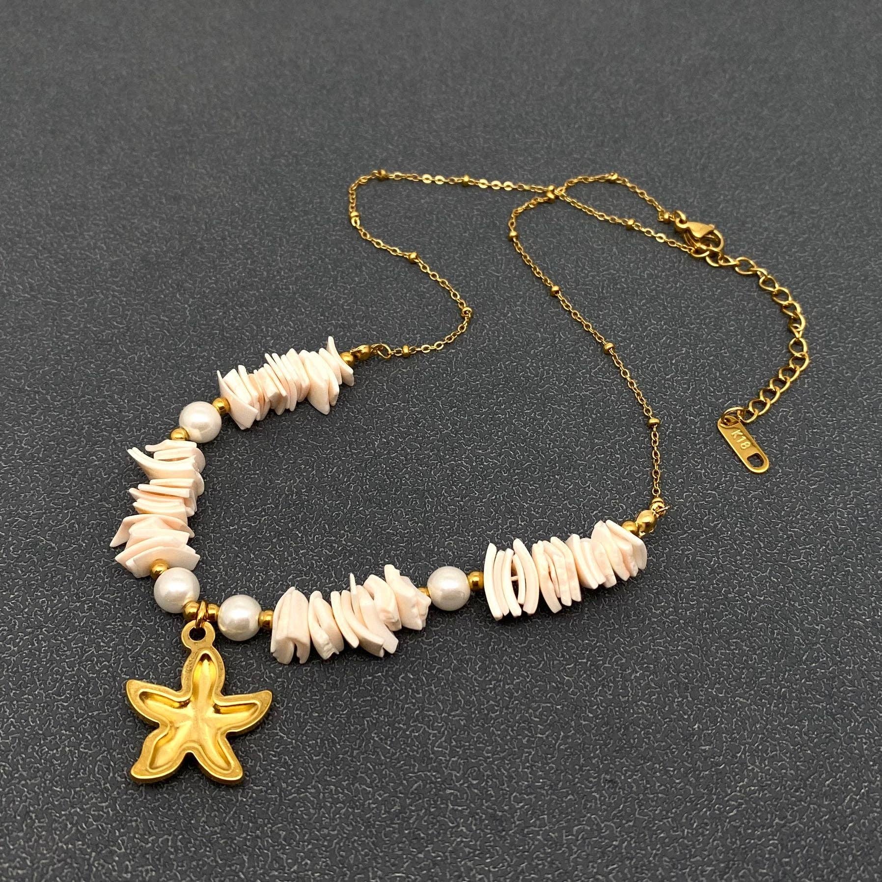 Starfish Charm Pearl Shell 18K Gold Necklace