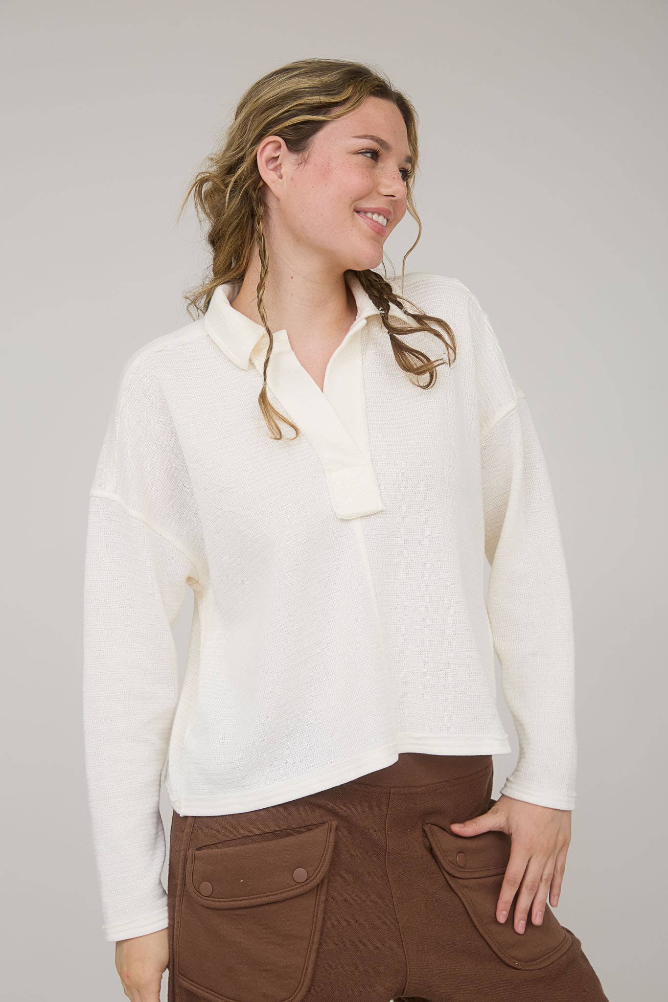 Blu Pepper Exposed Seam Textured Knit Polo