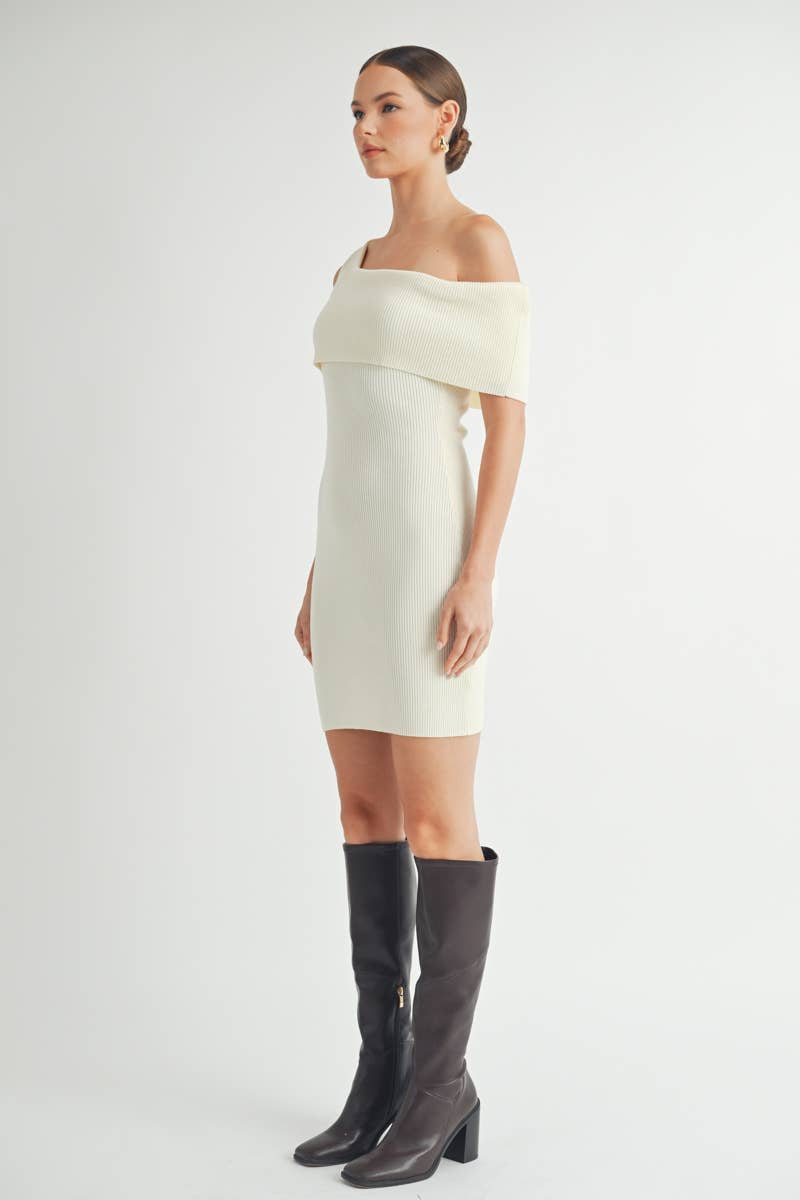 One Shoulder Ribbed Sweater Dress