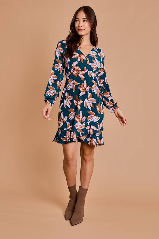 Gilli Long Sleeve Surplice Mini Dress with Ruffles