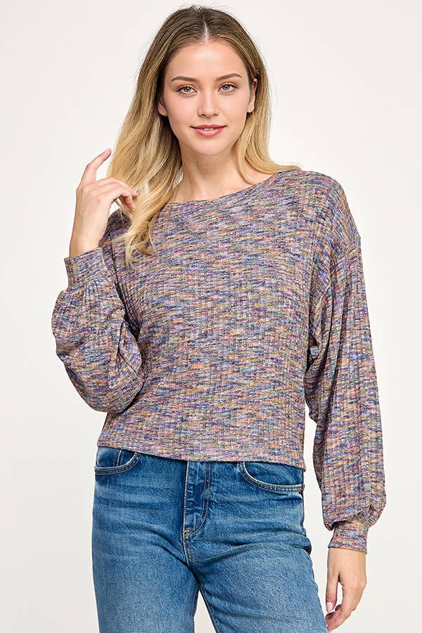 Marled Effect Long Sleeve Top