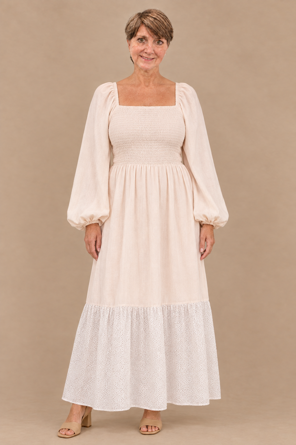 You wearing the cream dress with lace skirt detail